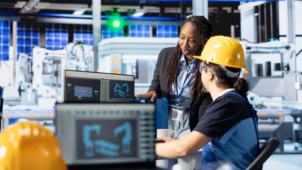 business women discussing robotics software