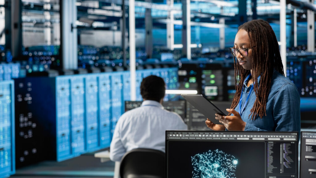 data specialist works with servers and monitors